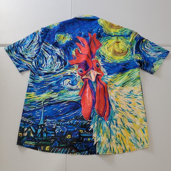 Hardaddy Shirt Mens Medium Starry Night Rooster Chicken Graphic Button Front - Picture 2 of 8